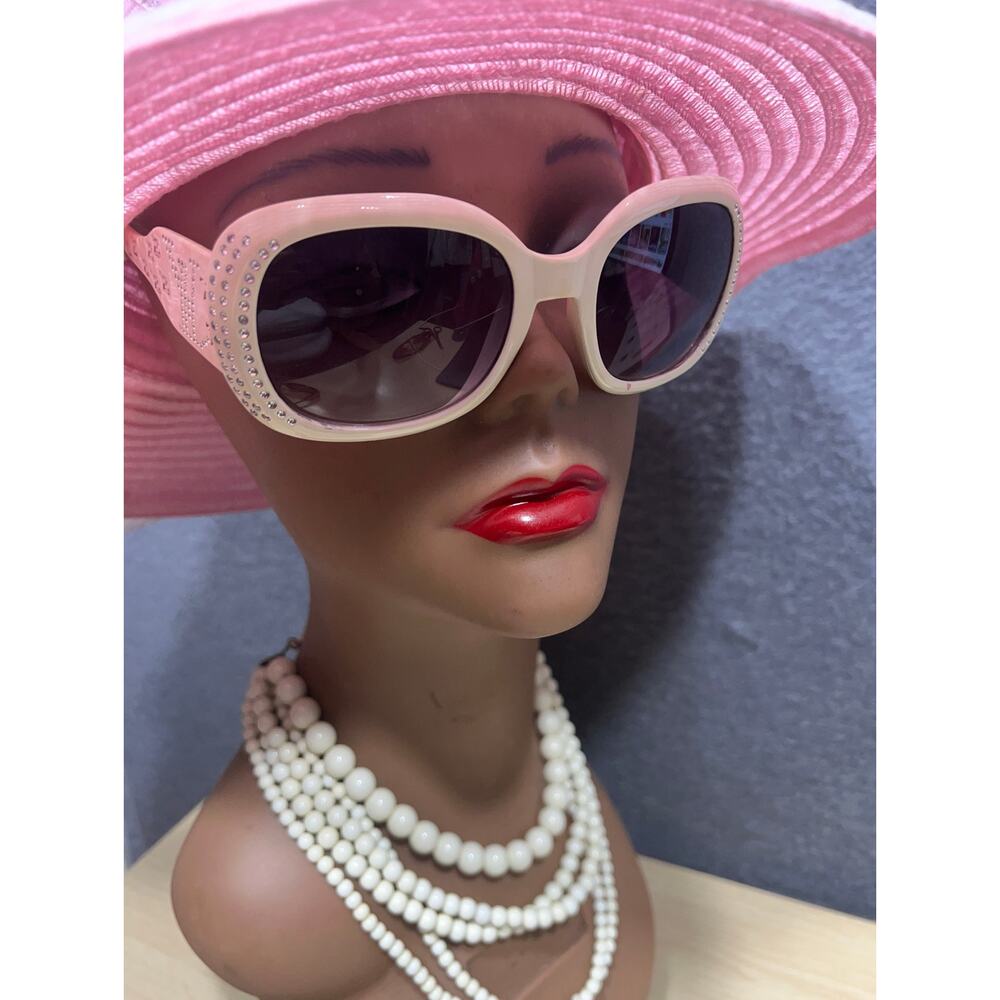 Fashion Women Retro Square Rhinestone With LV Initials Sunglasses Cream - Picture 4 of 11
